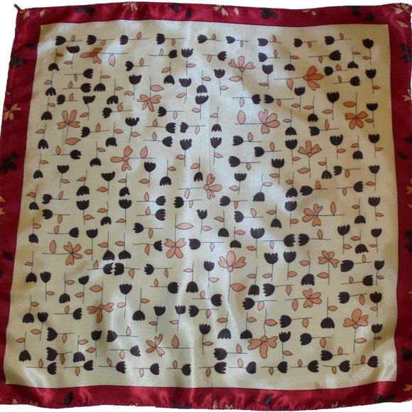 Vintage Scarf 19" Square Satin floral print neckerchief retro summer - Picture 1 of 4